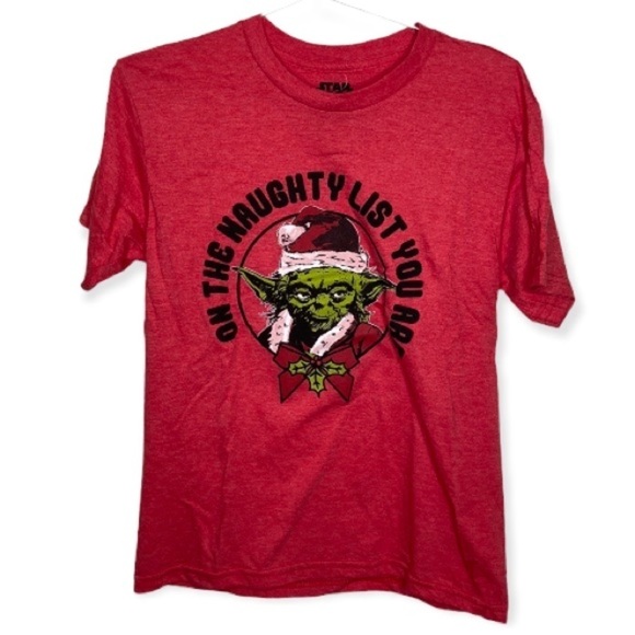 Star Wars “On The Naughty List You Are” Screen Print Short Sleeved Shirt MED NWT - Picture 1 of 7